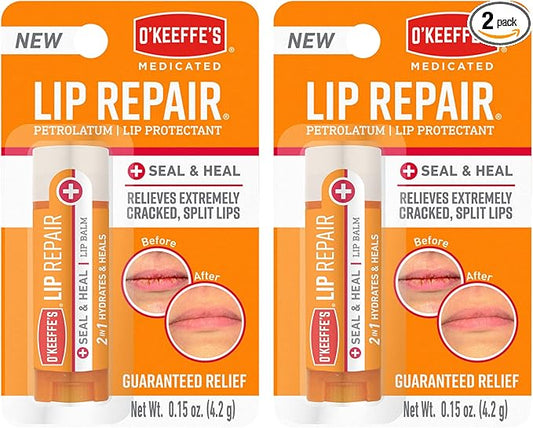 O'Keeffe's Medicated Lip Repair Seal & Heal Lip Protectant, Stick, (Pack of 2)