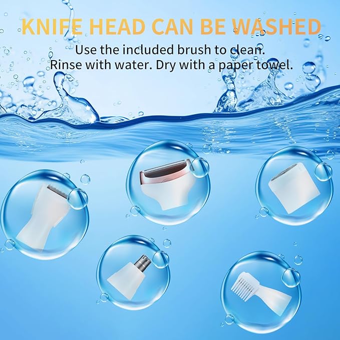 Electric Razors for Women, 5 in 1 Painless Ladies Wet & Dry Body Razors and Facial Hair Remover, Rechargeble Facial and Body Hair Remover for Face Nose Eyebrow Arms Armpit Legs Pubic Area（White）