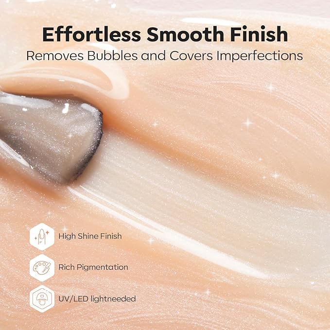 modelones Builder Nail Gel, 8-in-One Gold Shimmer Builder, Champagne Sparkle Glitter Rubber Color Base Gel Polish LED Lamp Cured, Apex Building Strengthener Extension for Home DIY Salon Girls