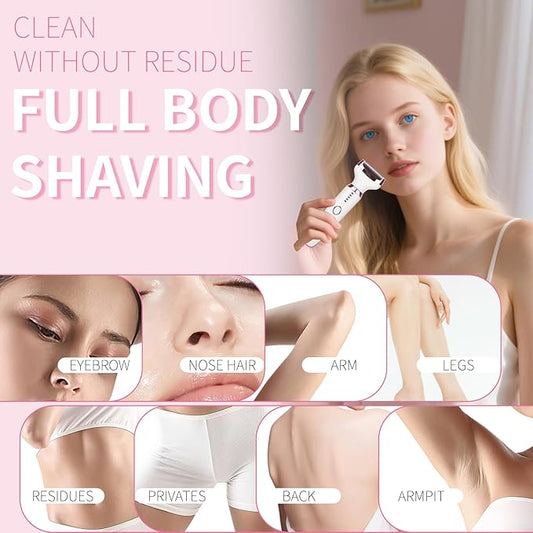 Electric Razors LED Display for Women Men, 2025 Wet/Dry Lady Shaver,4 in 1 Cordless Hair Remover with IPX7 Waterproof,Smooth & Silky Portable Bikini Electric Grooming Set (Pink & White)