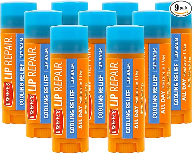 O'Keeffe's Cooling Relief Lip Repair Lip Balm for Dry, Cracked Lips, Stick, (Pack of 9)