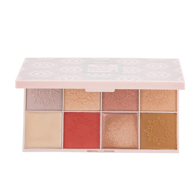 The Beauty Crop - Travel Tea Face Palette - Mediterranean Spring | Highly Pigmented Shades | Richly Toned Palette | Comes in Matte, Creamy, Metallic & Glitter Finish | Long Wearing | Cruelty Free