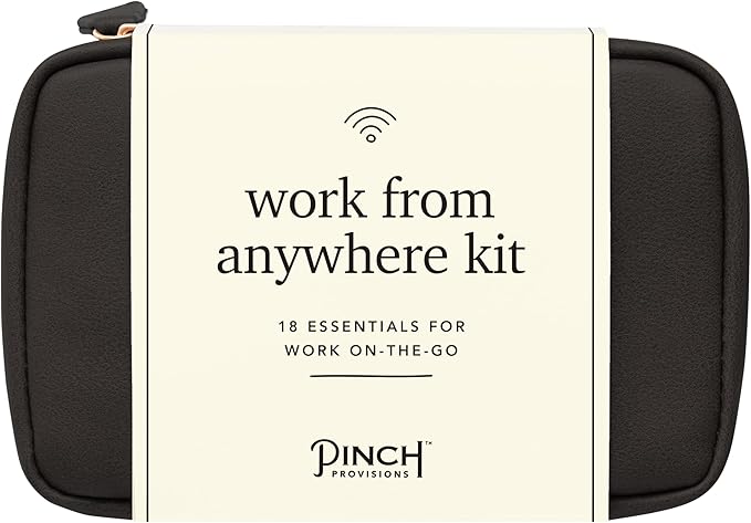 Pinch Provisions Work from Anywhere Kit, Includes 18 Essentials to Help You Stay on Task, Must-Have Essentials, Compact Multi-Functional Vegan Leather Pouch, Black