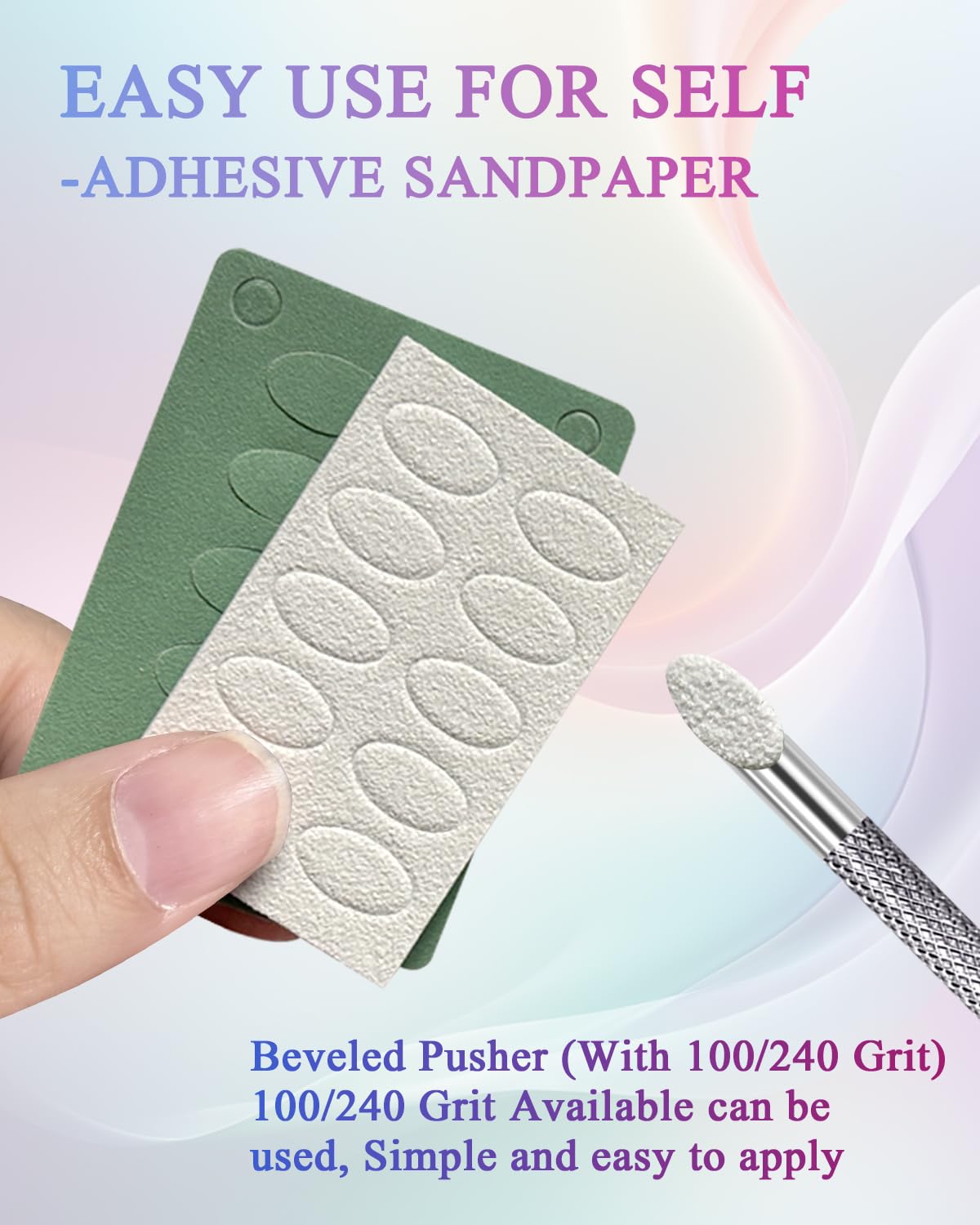 Loop Cuticle Pusher, Pre-treatment Cuticle Pusher, Stainless Steel Round Cuticle Pusher with 100#/240# Grit Nail Files and 1p Storage Bags, For Salon & Home Use