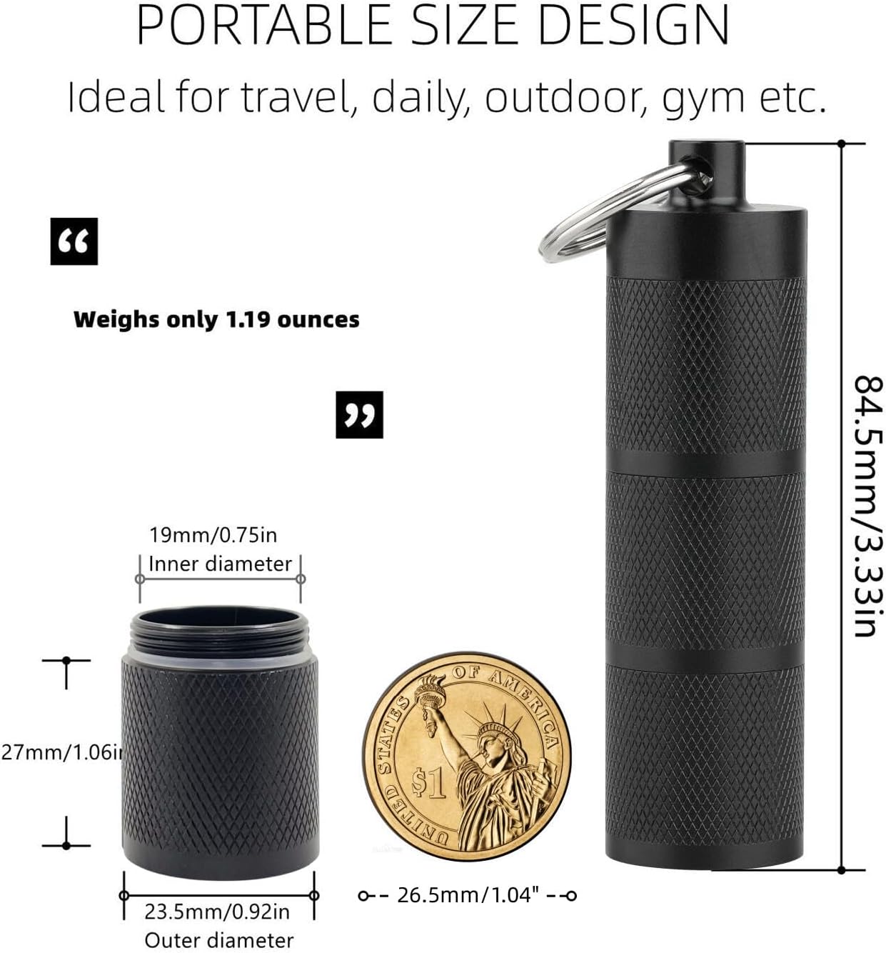 Waterproof Keychain Pill Holder - Compact, Portable, and Secure Pill Box with 3 Compartments - Pocket-Sized Pill Case and Container for Daily Medication on The Go, Black