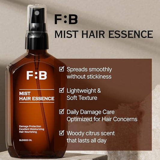 [Forbeaut] Mist Hair Essence – Lightweight Leave-In Treatment Spray for Damaged Hair, Daily Use, Silky Protein Care for Shine & Elasticity, Salon-Like Finish, Woody Citrus Scent, 100ml / 3.7 fl.oz