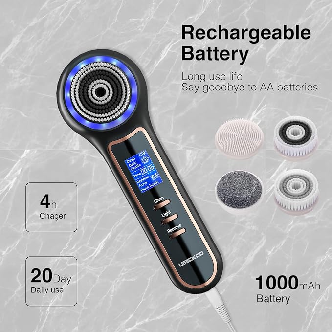 Face Scrubber Exfoliator with LCD Screen,Rechargeable Facial Cleansing Brush IPX7 Waterproof 3 in 1 Blackhead Remover Vacuum for Exfoliating,Massaging and Deep Pore Cleansing