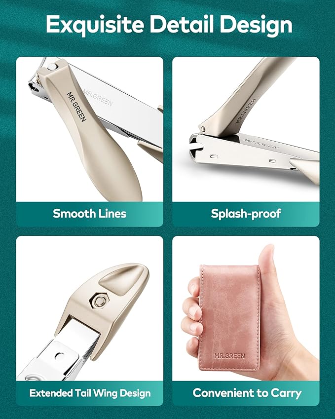 MR.GREEN Nail Clipper 3Pcs Set, Stainless Steel Manicure Pedicure Set with Nail Clippers, Glass Nail File & Tweezers, Medical Grade Grooming Kit with Travel Case Gift Box for Man & Woman (Pink)