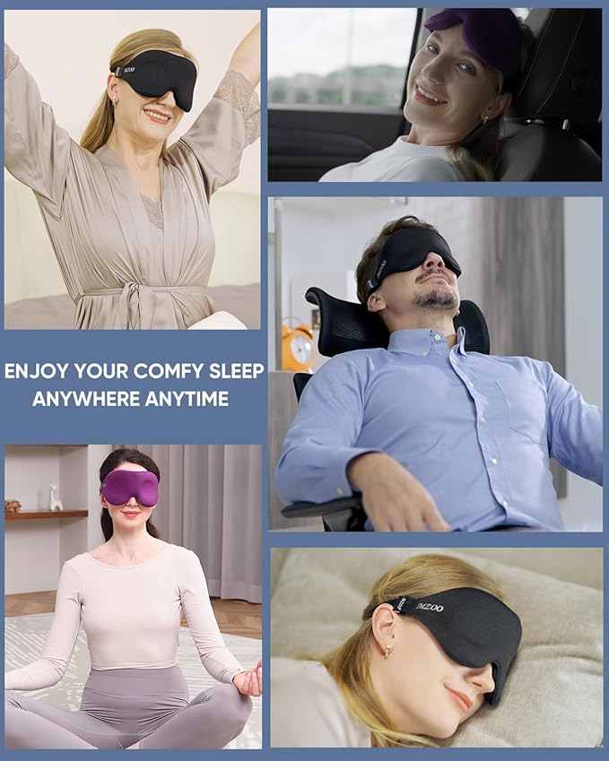 MZOO Luxury Sleep Eye Mask for Side Sleeper Men Women, Zero Eye Pressure 3D Sleeping Mask, Light Blocking Patented Design Night Blindfold, Soft Eye Shade Cover for Travel, Black