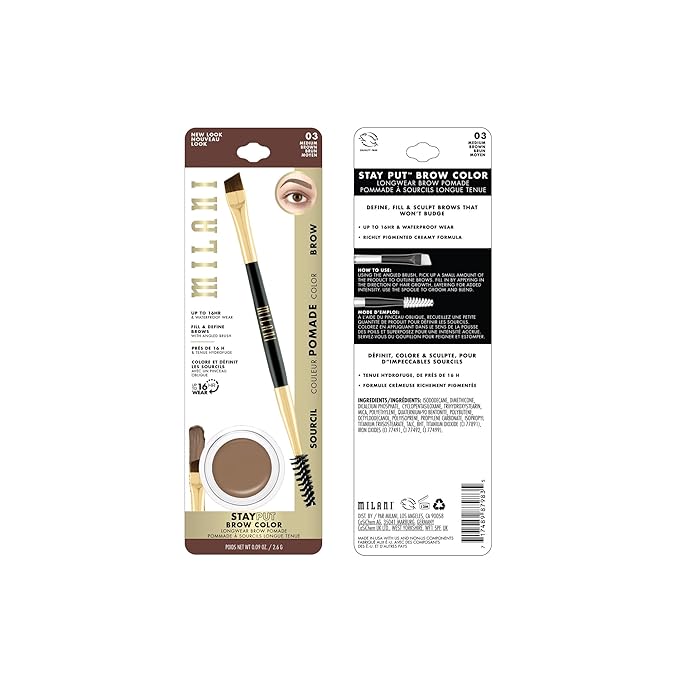 Milani Stay Put Brow Color - Medium Brown (0.09 Ounce) Vegan, Cruelty-Free Eyebrow Color that Fills and Shapes Brows…