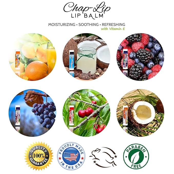 Vitamin E Lip Balm with Coconut Oil - Lip Moisturizer Treatment - Soothing, & Refreshing, Total Hydration Treatment & Lip Therapy - Assortment of 6 Refreshing Flavors, 60 Count