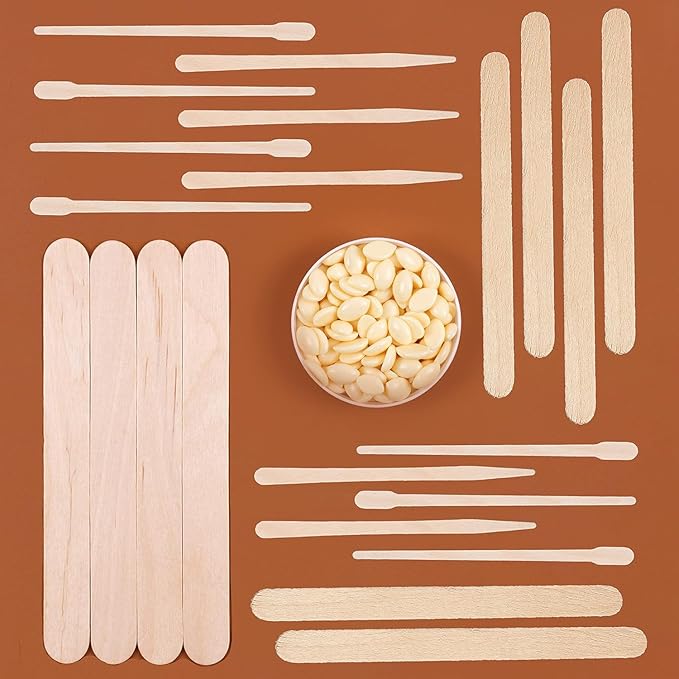 Mibly 4 Style 350 Pcs Assorted Wooden Wax Sticks for Body Legs Face and Small Medium Large Sizes Eyebrow Waxing Applicator Spatulas for Hair Removal or Wood Craft Sticks