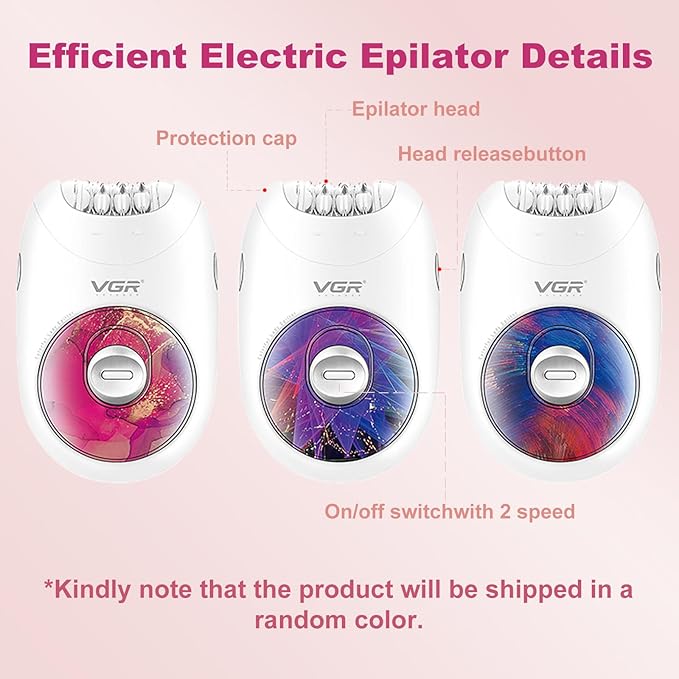 VGR 706 Professional Epilator for Women,Portable Cordless Smooth Glide Hair Removal Device for Legs, Underarm, Back,Full-Body Epilator with 18 Tweezers System, 2 Speeds Hair Removal with Silent Design