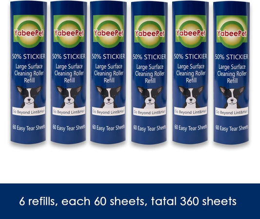 Large Surface Roller Refill for Scotch-Brite 50% Stickier Lint Roller, Works Great On Pet Hair (60 Sheets per Roll, 6 Pack)