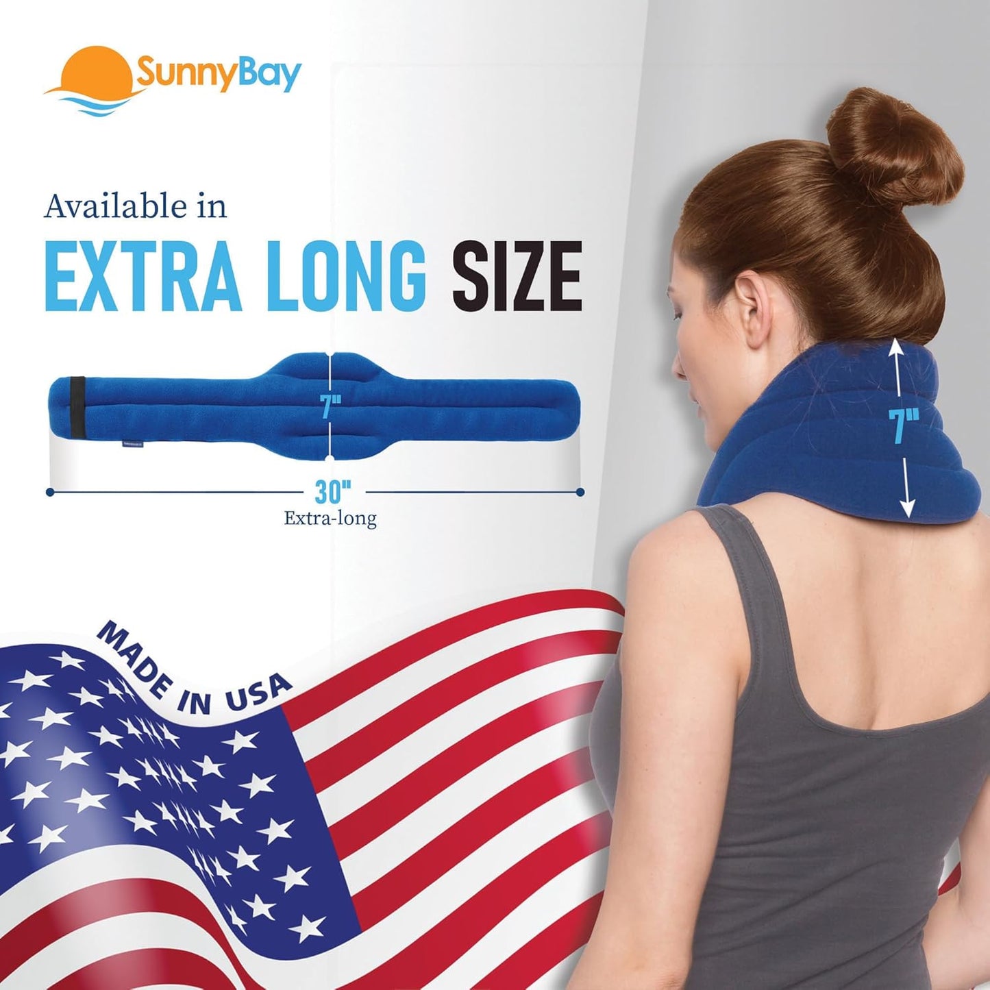 SunnyBay XL Microwave Heating Pad, Microwavable Heated Neck and Shoulder Wrap, Hands-Free Weighted Moist Hot or Cool Pack, Soft Fleece Cover and Flaxseed Filling, 30 Inch Extra-Long Length, SkyBlue