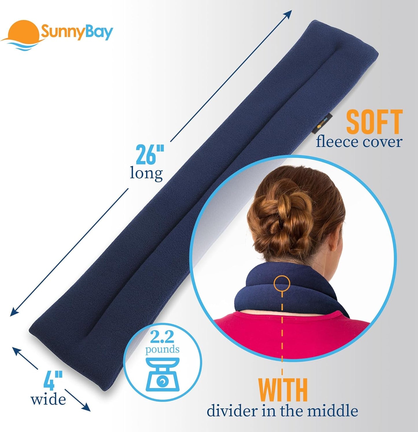 SunnyBay Microwavable Heating Pads, Microwavable Moist Heated Neck and Shoulder Wrap, Versatile Weighted Beanbag Cold Pack or Warm Compress, 2.2 lbs, 26x4 Inches, Navy Blue