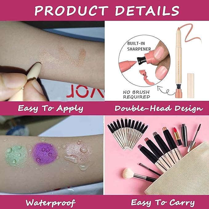 Rose Gold Eyeshadow Stick, Smooth Cream Shimmer Eyeshadow Pencil, Waterproof Long Lasting High Pigmented Hypoallergenic Eye Shadow Highlighter Stick Create Multi-Dimension Eyes Look(15# Rose Gold)