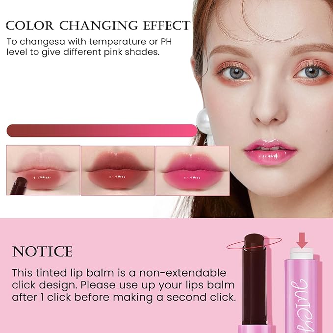 DAGEDA 3PCS Tinted Lip Balm, Moisturizing Magic Color Changing Lipstick, Soothing Hydrating Lip Balm Tinted, Glossy Lip Plump Gloss Butter Balm for Women, Lightweight, Non-Greasy, 01+02+03