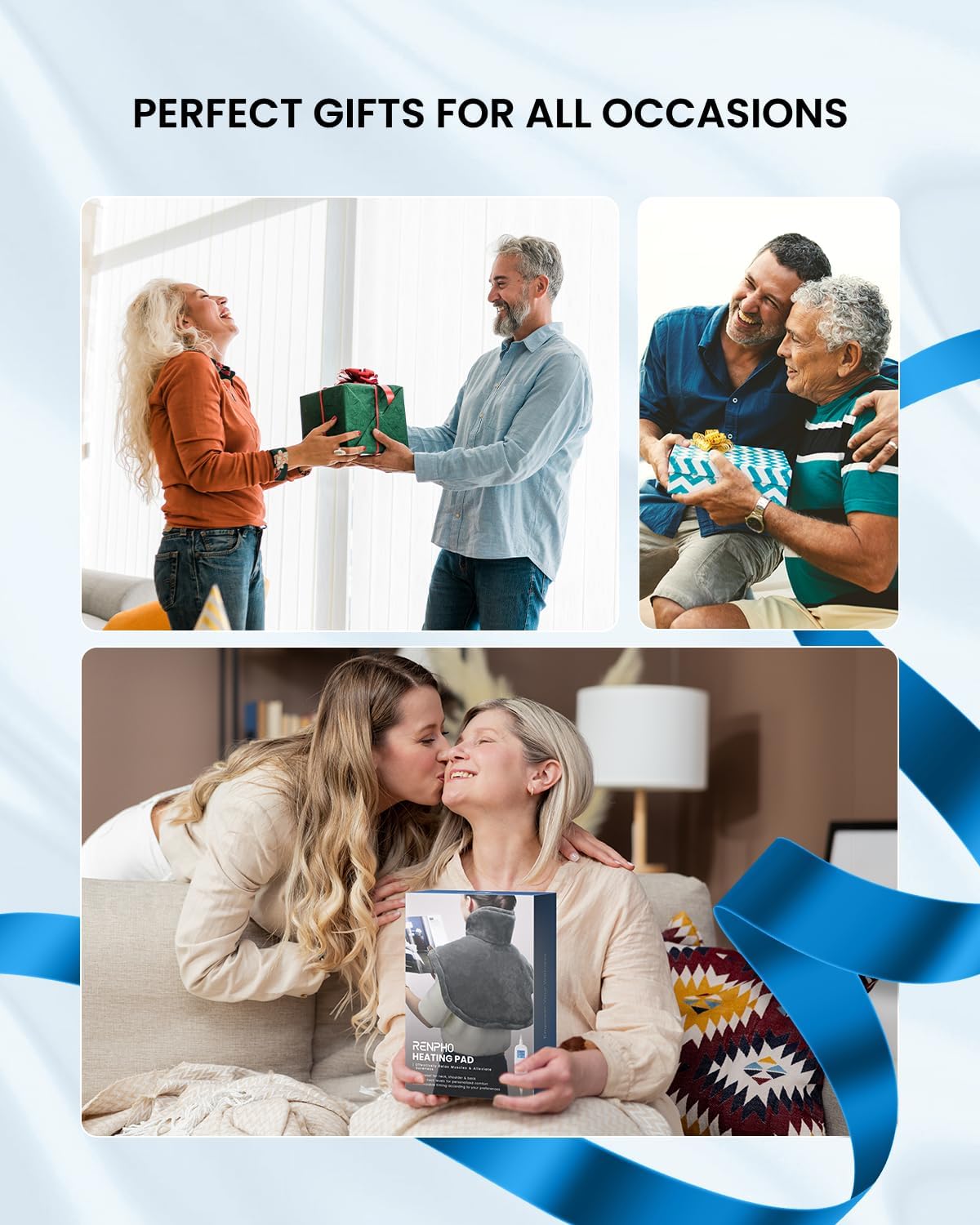 RENPHO Heating Pad for Neck and Shoulders and Back, Birthday Christmas Gifts for Women Men, FSA Eligible Items Only List, Edge Weighted Electric Heat Pad for Pain Relief, ETL Certified, 21"x23" Gray