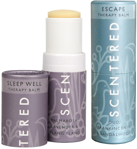 Scentered Aromatherapy Balm Stick Duo for Sleep & Meditation - Roll On Essential Oil Blends of Oud, Lavender, Ylang Ylang - Aromatherapy Gifts for Women - Sleep Well & Escape