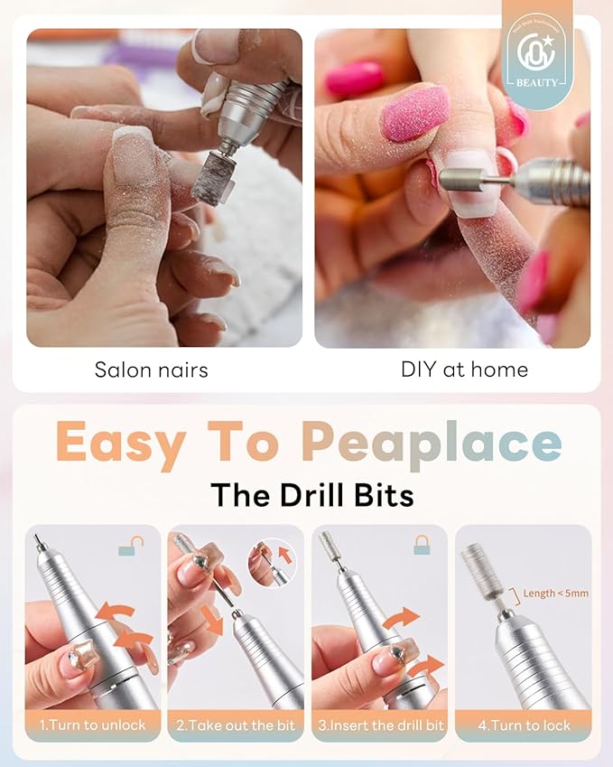 CozyZen Cordless Nail Drill Professional: 45000 RPM Rechargeable Electric Nail File Kit, Portable & Low Noise for Acrylic, Gel Nails, Manicure & Pedicure - Salon & Home Use