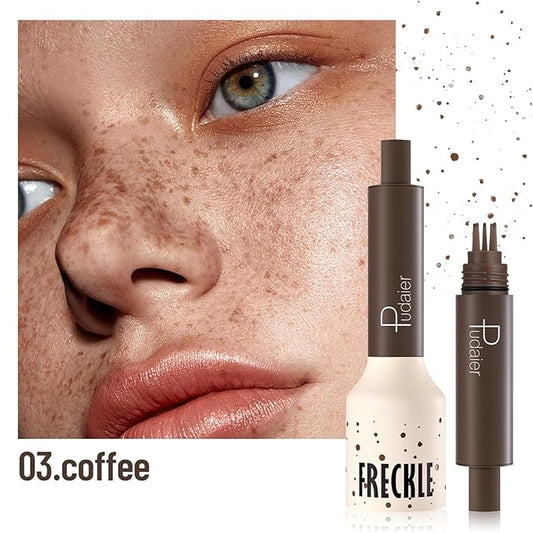 Freckle Stamp,Faux Freckle Stamp,Quick Dry Fake Freckles Pen,Waterproof Long Lasting Natural Vivid Faux Freckles Pen,Get Sun-Kissed Stars Makeup in One Press,5-Dot Design,03.Coffee.