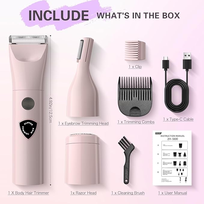 Women Bikini Trimmer - 3 in 1 Easy Cleaning Electric Razors for Women, 5V Rechargeable Pubic Hair Bikini Shaver, Waterproof Wet Dry Hair Remover & Trimmer for Underarm Leg Arm Body Face