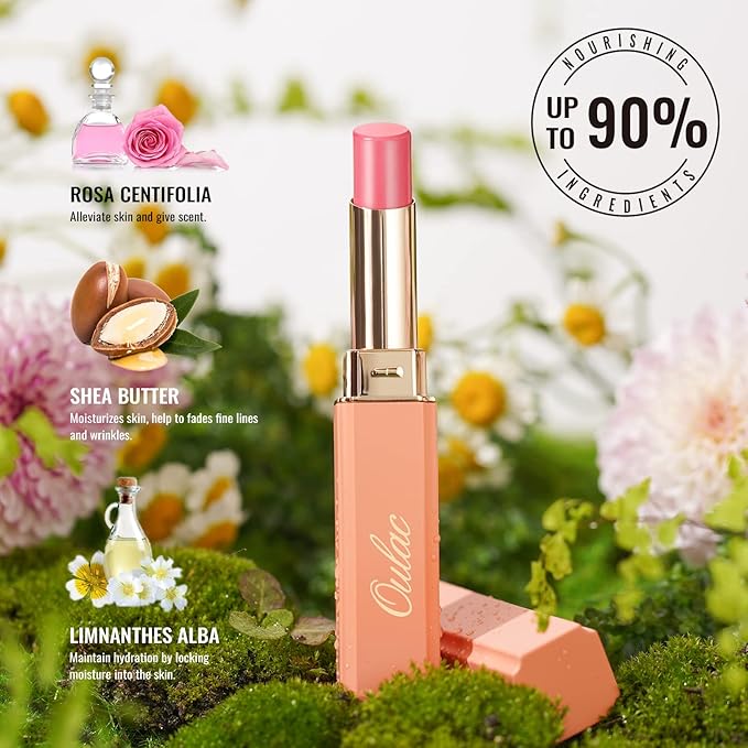 Oulac Moisturizing Shine Pink Peach Lipstick for Women - 2 in 1 Pink Peach Glossy Tinted Lip Balm, Hydrating Winter Lipstick for Dry Lips,Shine Juicy Finish Vegan 2.2g/0.07oz (G13)
