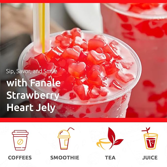 Fanale Coconut Jelly Topping nata de coco for Bubble Tea | Strawberry Heart Jelly Topping for Boba Tea, Smoothies, Slushes, Desserts 400g(Pack of 1)