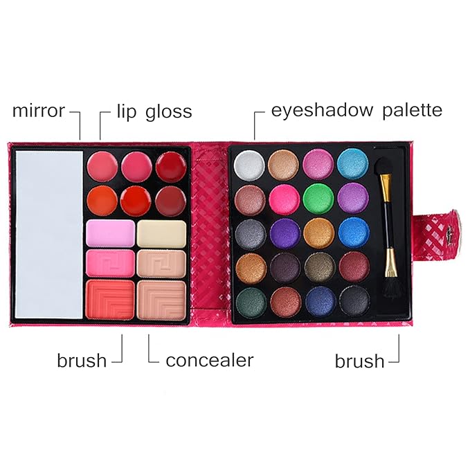 Professional All In One Makeup Kit Colorful 20 Eyeshadow, 6 Lip Glosses 3 Blushers 2 Powder 1 Concealer 1 Mirror 1 Brush, Long Lasting Beauty Full Makeup Set, Present Gifts for Girls Women