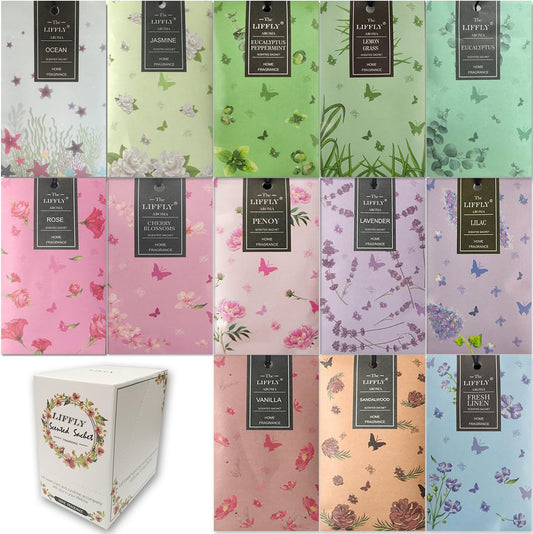 13 Scents Scented Sachets for Drawers and Closets 14 Packs Lavender Rose Jasmine Ocean Vanilla Sandalwood Fresh Linen Cherry Blossoms Lilac Eucalyptus Peppermint Lemongrass Peony Gift Box