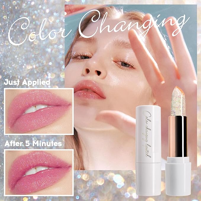 Ph Mood Magic Color Changing Lipstick, Crystal Flower Jelly Lipstick, Pearl Shimmer Lipstick Plumping Glimmer Glow Lipstick Long Lasting Nourishing Moisture Lip Care Color Change Lip Gloss(2#)