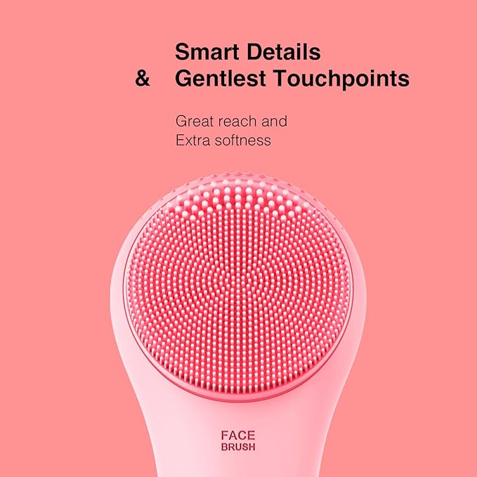NågraCoola CLIE Facial Cleansing Brush, Waterproof and Rechargeable Electric Face Scrubber for Men & Women, Exfoliating, Massaging, and Cleansing - Pink
