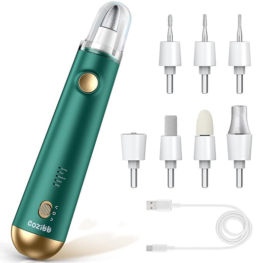 Electric Nail Drill, 8-in-1 Cordless Electric Nail File with LED Light, 5 Speeds Rechargeable Manicure and Pedicure Kit Hand Foot Care Tool for Nail Grinder Trim Polish for Women Baby