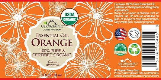US Organic 100% Pure Sweet Orange Essential Oil - USDA Certified Organic - 30 ml Pack of 2 - w/Improved caps and droppers (More Size Variations Available)