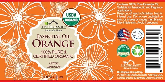 US Organic 100% Pure Sweet Orange Essential Oil - USDA Certified Organic (30 ml / 1 fl oz, Sweet Orange)