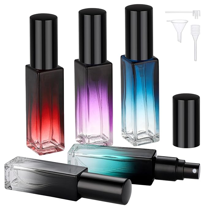Segbeauty 0.34oz Travel Perfume Bottle Refillable, 5pcs Perfume Glass Spray Bottles, 10ml Mini Travel Atomizer Sprayer, Empty Press Pump Bottles, Cologne Atomizers with Clear Transfer Tool Set