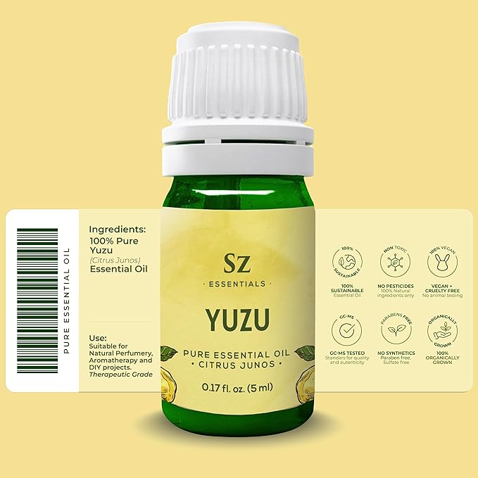Yuzu Essential Oil - Japan - 100% Pure and Natural, Undiluted - Promotes Natural Solution for Relaxation with Soothing, Fresh and Citrusy Aroma - 0.17 fl oz (5ml)