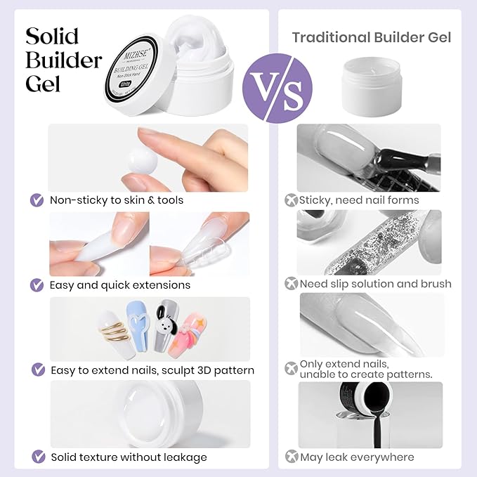 MIZHSE Solid Builder Gel, Non-Sticky White Sculpting Gel for Nails, 3D Nail Art Building Carving Modeling Hard Nail Extension Soak Off U V/LED Salon Home DIY 15g/0.5oz