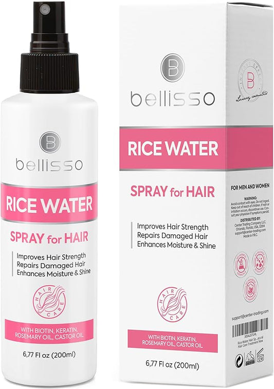 Rice Water Spray for Hair - With Rosemary, Biotin and Castor Oil - Tonic for Women and Men with Thinning Hair - Fermented Thickening Treatment to Fight Hair Fall - Daily Strengthening Leave In Formula