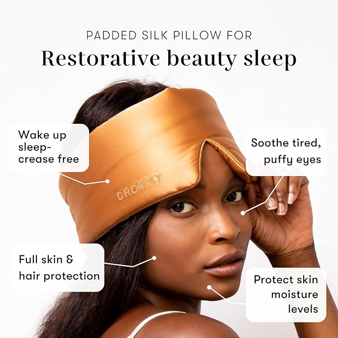 DROWSY Silk Sleep Mask. Face-Hugging, Padded Silk Cocoon for Luxury Sleep in Total Darkness. (Pumpkin Spice)