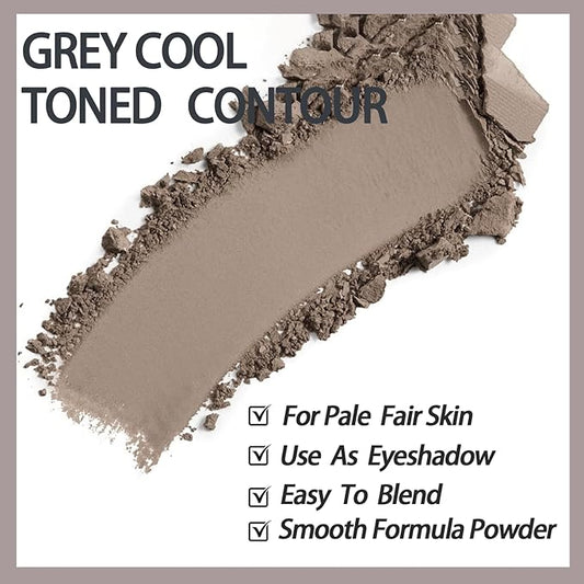 Cool Toned Contour Palette with Mirror, Taupe Grey Contour Powder for Fair Pale Light Cool Toned Skin, Nose Contouring Bronzer Powder with Face Brush