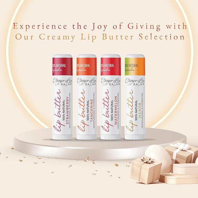 CHAP-LIP 100% All Natural Lip Balm Hydrating Bulk Chap Stick with Fruit Flavors, Coconut Oil, and Cocoa Butter - Lip Therapy Pack for Men and Women - Gift Set Made in the USA, 60 Pack