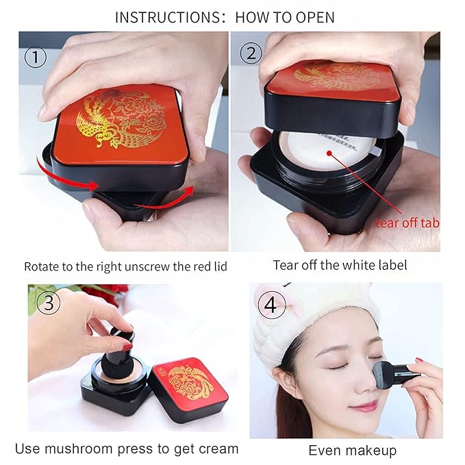 Mushroomhead Air Cushion CC Cream Flawless Foundation Natural BB Full Coverage Blemishes Long Lasting Waterproof,Multi-Function Beauty With Brush (