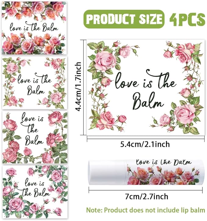 OLYCRAFT 100Pcs 4 Styles Pink Rose Lipstick Tag Stickers Vintage Lip Balm Label Sticker 2.1x1.7 inch/54x44mm Self Adhesive Border Lipstick Labels for Lip Balm Container Tubes Wrapping Decorations