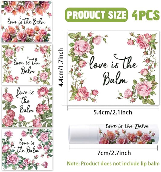 OLYCRAFT 100Pcs 4 Styles Pink Rose Lipstick Tag Stickers Vintage Lip Balm Label Sticker 2.1x1.7 inch/54x44mm Self Adhesive Border Lipstick Labels for Lip Balm Container Tubes Wrapping Decorations