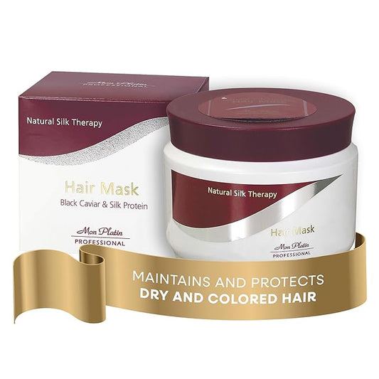 Mon Platin Professional Hair Mask, 500ML - Deep Conditioning for Dry, Colored, Damaged Hair with Black Caviar & Natural Silk Protein, SLS/Salt Free