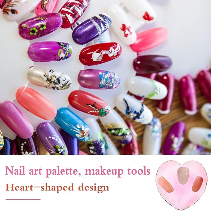 Resin Nail Art Palette Nail Mixing Palette Polish Color Mixing Plate Golden Edge Nail Holder Display Board Heart Shape Cosmetic Mixing Tools (Pink)