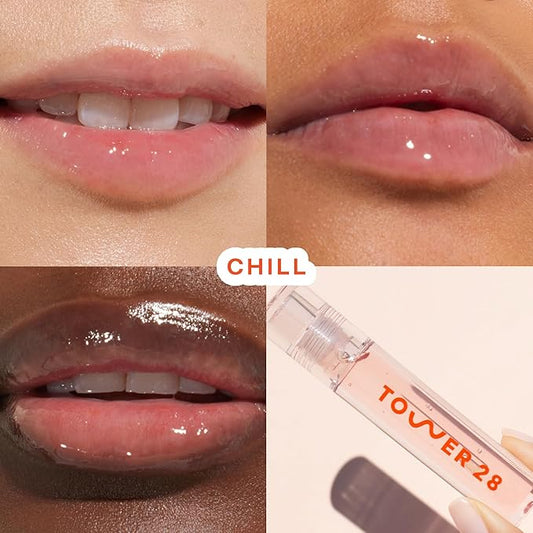 Tower 28 ShineOn Lip Jelly, CHILL | Non-Sticky, Vegan Lip Gloss in Clear | Moisturizing Apricot and Raspberry Seed Oil | Clean, Cruelty Free