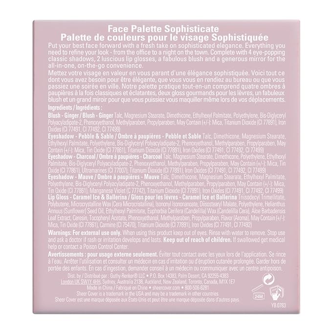 Sheer Cover – Sophisticate Look Face Palette For Eyes, Lips, and Cheeks – with Brush